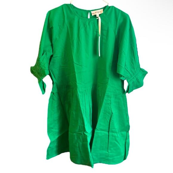 Maisie Kelly Green Cotton Puff Sleeve Babydoll Dress Size M NWT - Picture 1 of 5
